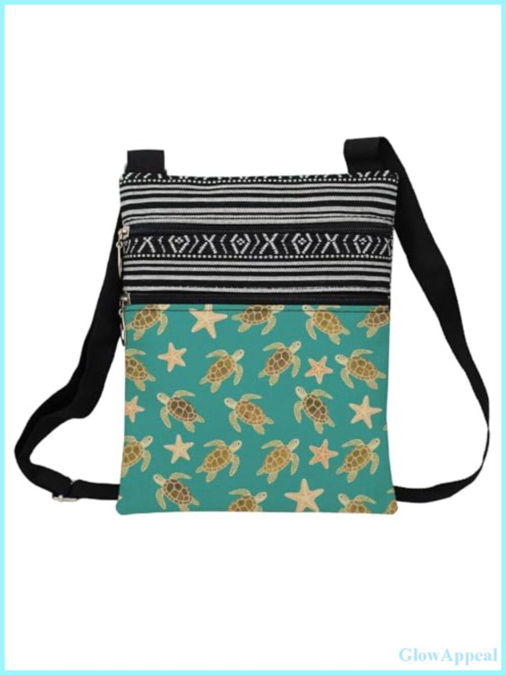 Polyester Ethnic Messenger Crossbody Bag Adjustable Strap Zipper Travel